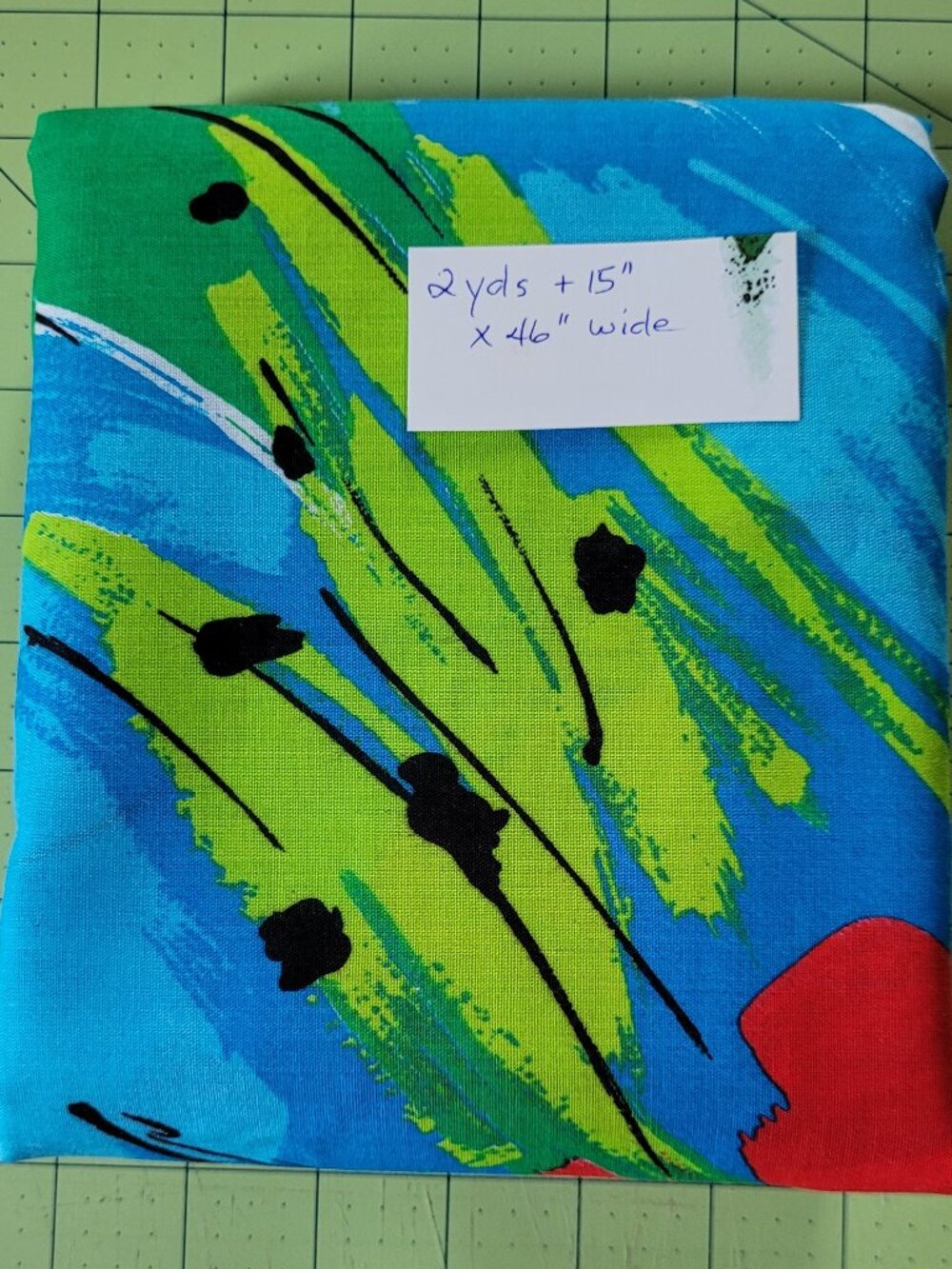 Vintage 2 Yards + 15" Colorful Abstract Cotton Fabric - Retro 1980's